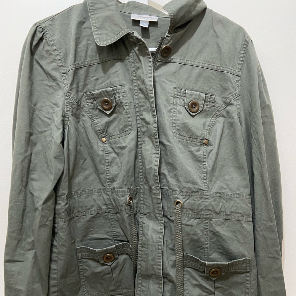 Medium army green dress and jacket with pockets and ties